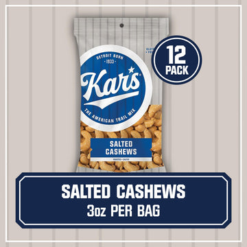 Kars Nuts Salted Cashews, 3 oz Individual Snack Packs - Bulk Pack of 12, Gluten-Free Snack Mix