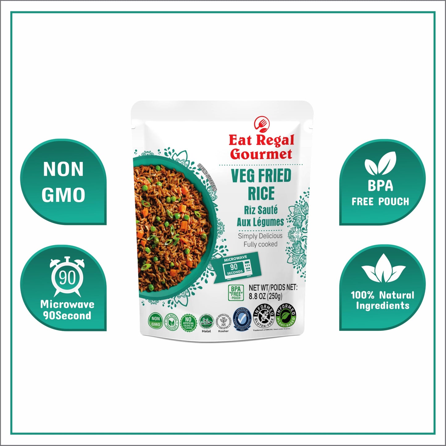 Eat Regal Veg Fried Rice - Microwavable, Ready In 90 Seconds, Pack Of 6 (8.8Oz) | Instant & Flavored Rice | Side Dish