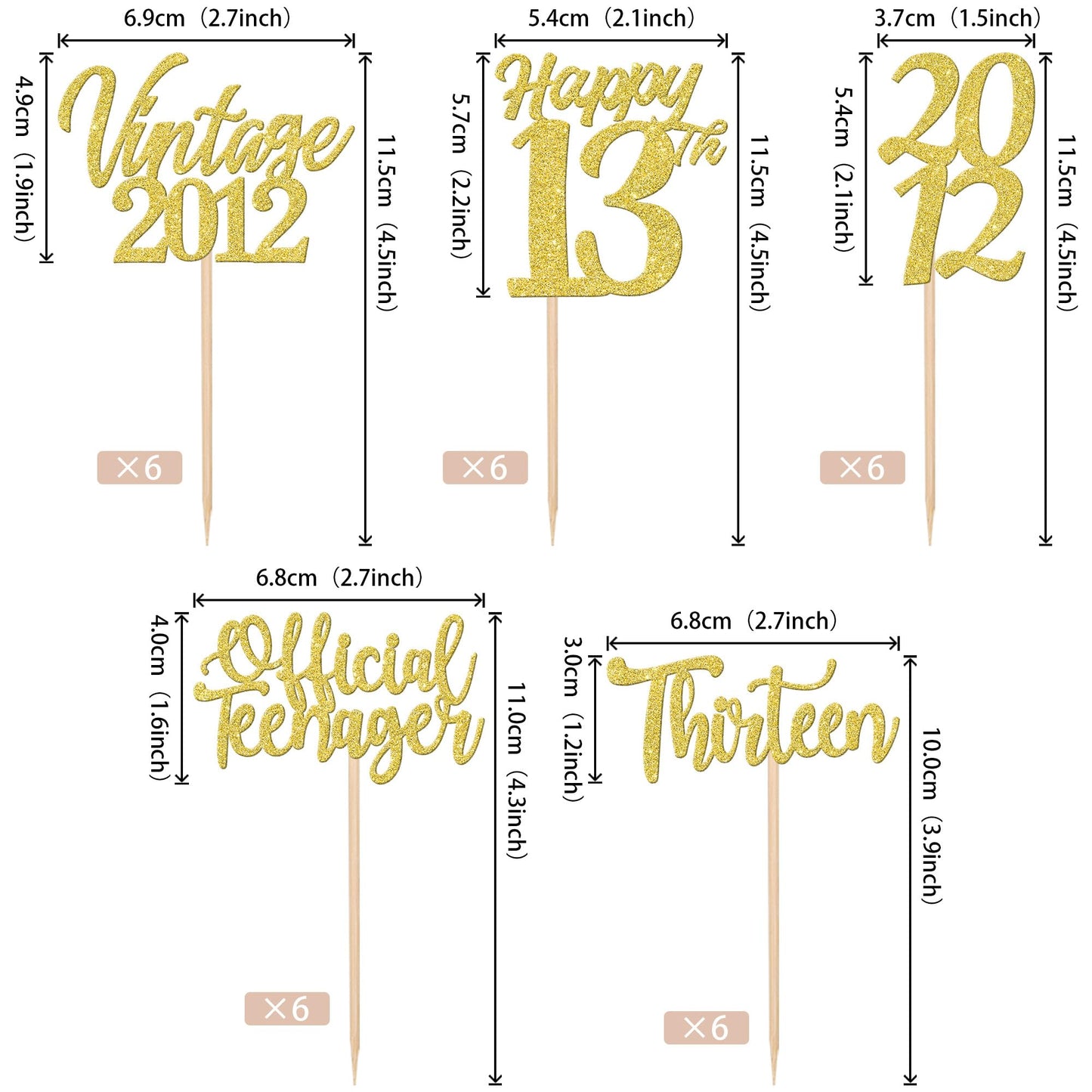 ZHUOWEISM 30PCS Cupcake Toppers - Happy 13th Birthday Decorations, Gold