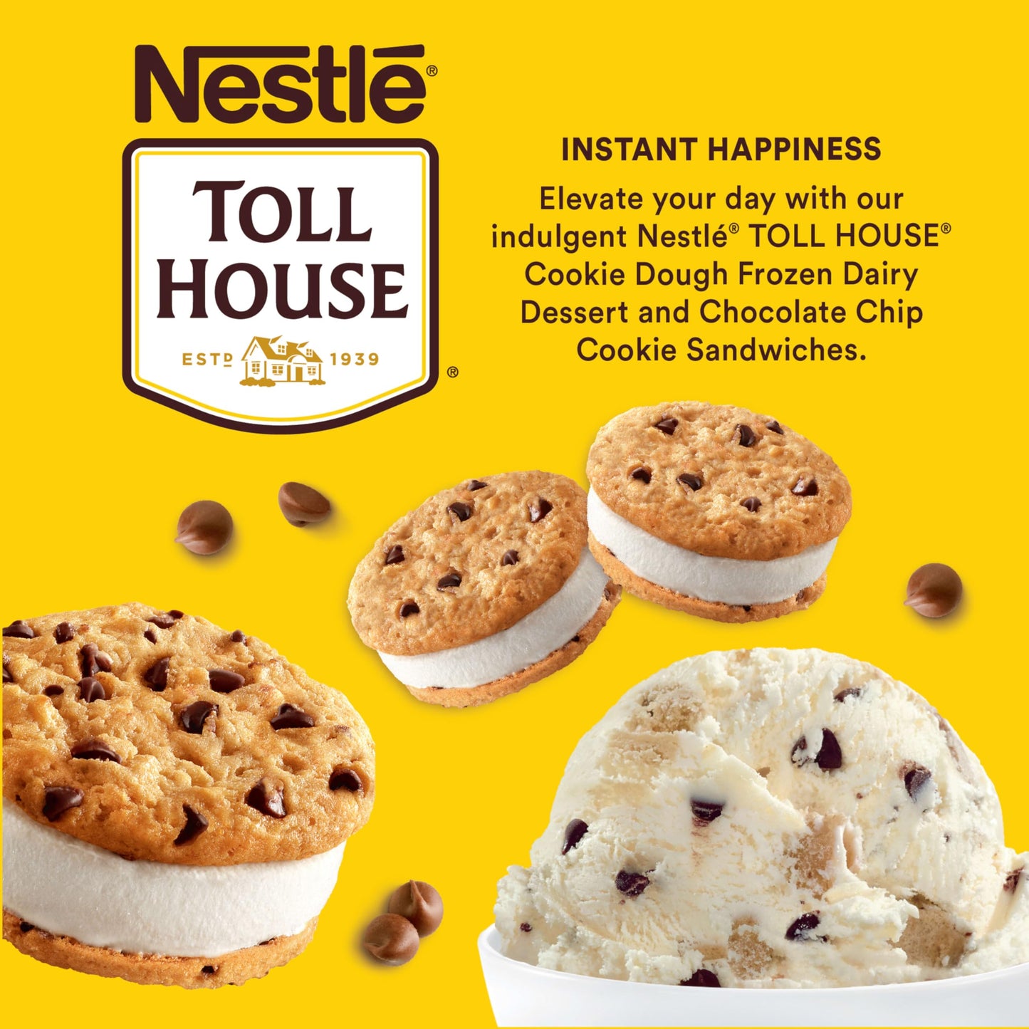 Tollhouse Mini Vanilla Chocolate Chip Cookie Sandwiches, 18 Fl Oz (Frozen), 12 Count