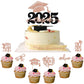 YCTHUNFISH Graduation Cupcake Toppers, 25 Pack, Rose Gold, Paper, 2025 Theme Decorations, Grad Cap and Diploma Design