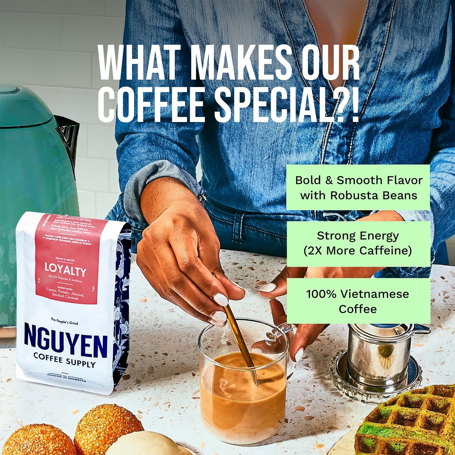 Nguyen Coffee Supply Medium Roast Ground Coffee, 12 oz Bag, Vietnamese Grown, Organic, Low Acid, High Caffeine