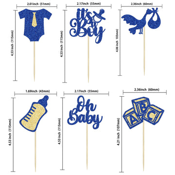 Gyufise 24Pcs Baby Shower Cupcake Toppers Glitter Tie Onesie Baby Bottle Oh Baby Cupcake Picks It'S A Boy Cake Decorations For B