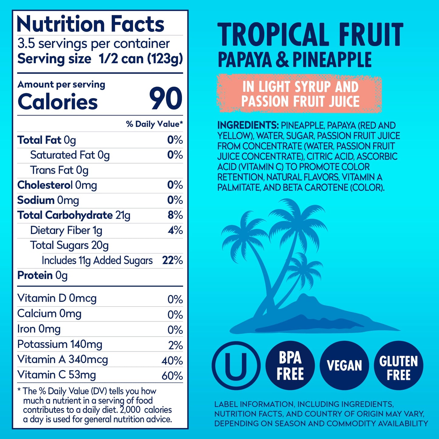 Dole Tropical Fruit in Light Syrup and Passion Fruit Juice - Papaya and Pineapple - 15.25 oz Can - 12 Pack