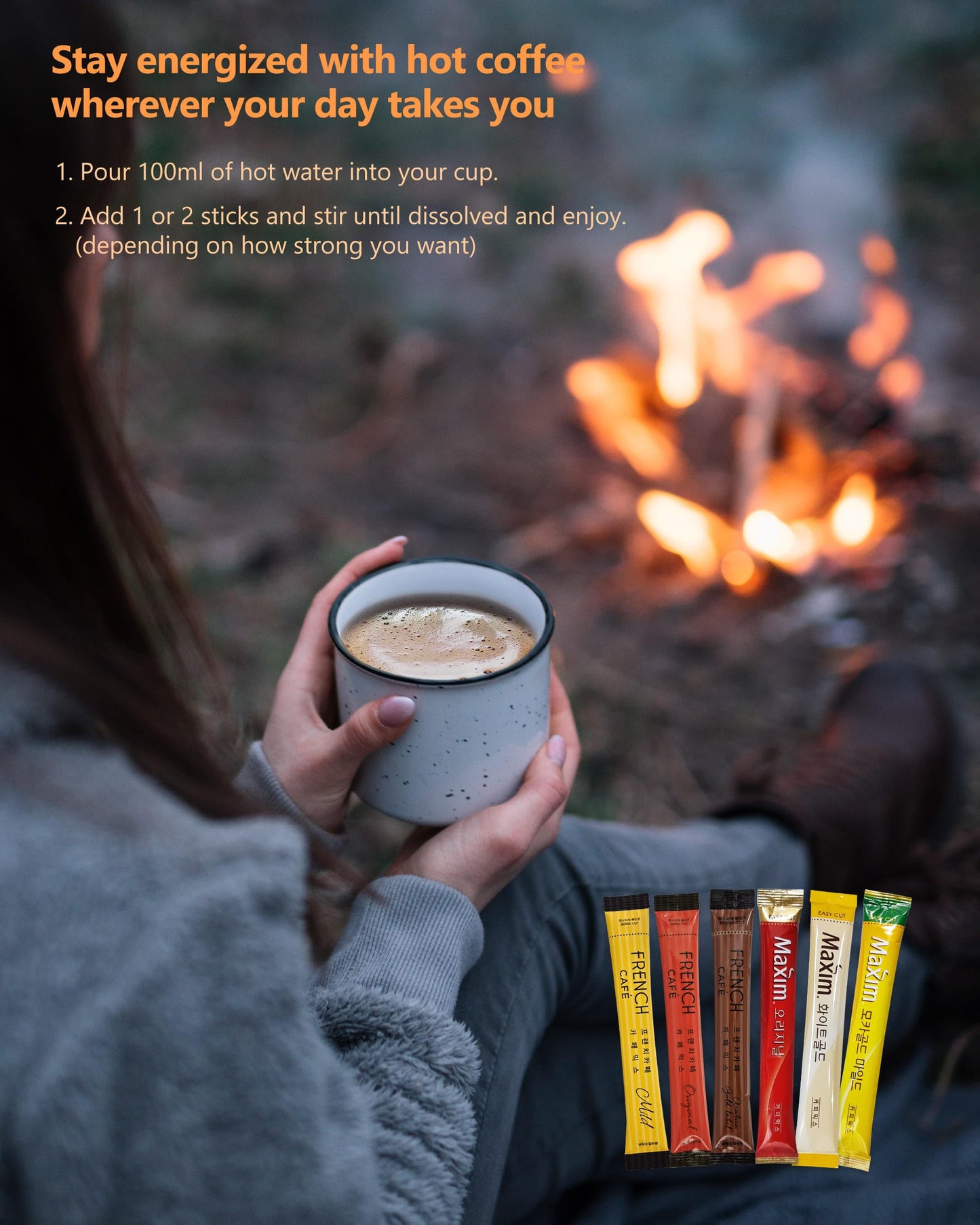 Cutie Mango Maxim French Enhanced Korean Instant Coffee Mix Sampler 6 Flavors Assortment Café Style Camping Party Single Serve Packets 30 Variety Pack (5 Sticks Each) With Complimentary 2 Teabags