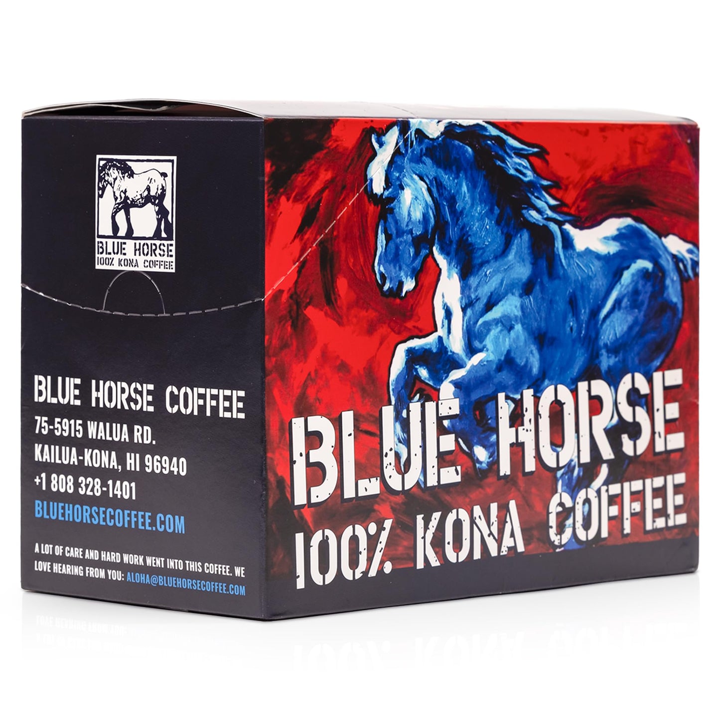 Blue Horse 100% Kona Coffee Pods, Medium Roast, 20ct Single Serve, Compatible with K Cups 2.0, Farm Fresh, Authentic Arabica Bea