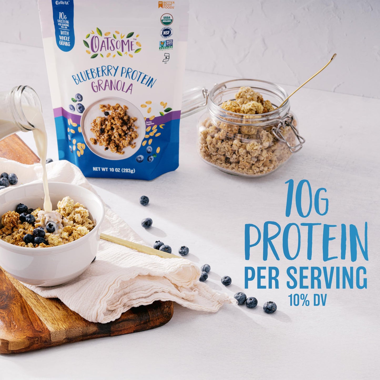 Oatsome Blueberry Protein Granola, 10G Protein, Gluten Free, Made With Whole Grain Organic Oats, Real Blueberries, & Hemp Seeds,