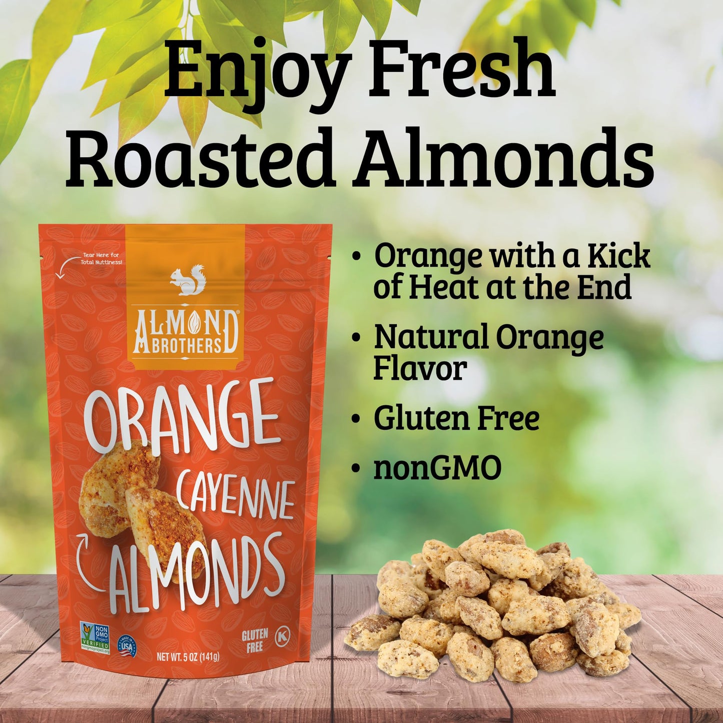 Almond Brothers Orange Almonds With Cayenne Pepper - Spicy Almonds, Gluten-Free, Non-Gmo, Candied Almonds - 5 Ounce, Pack Of 3
