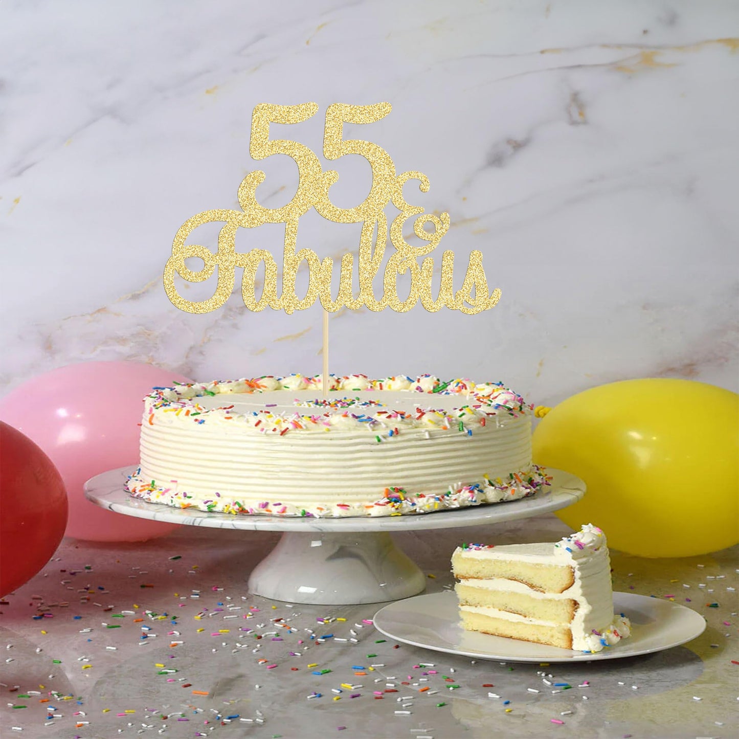 Gyufise 1Pcs 55 & Fabulous Cake Topper Glitter Fifty Five And Fabulous Cake Toppers Happy 55Th Birthday Cake Pick For 55Th Weddi