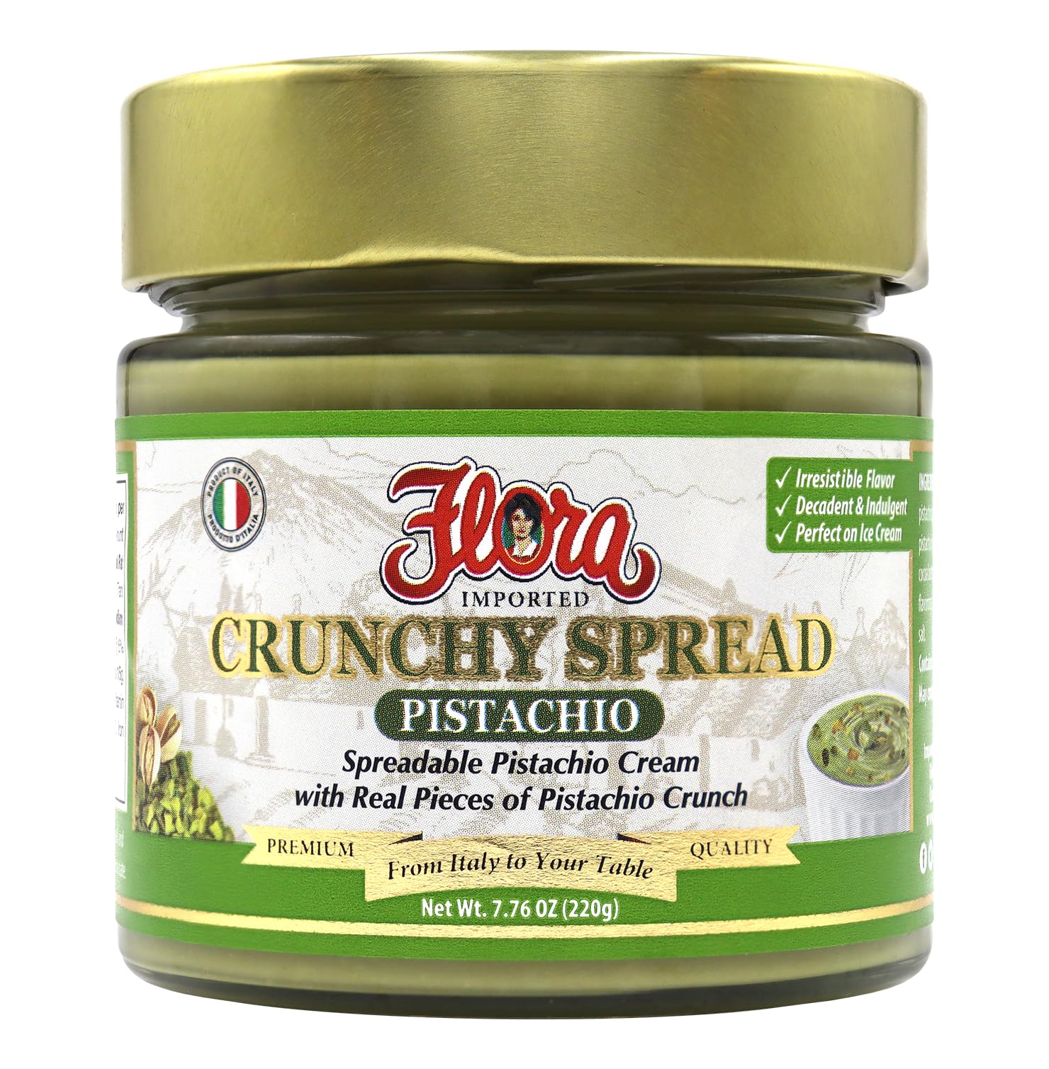 Flora Fine Foods Sweet Pistachio Crunchy Spread - Imported From Italy - (7.76 Oz Jar) (Single)