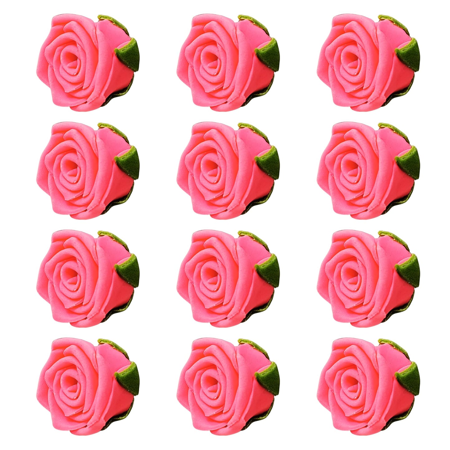 Confect Hot Pink Edible Roses - 12 Pack For Cake & Cupcake Decorating - Vegan, Gluten-Free Floral Toppers For Desserts, Nut-Free