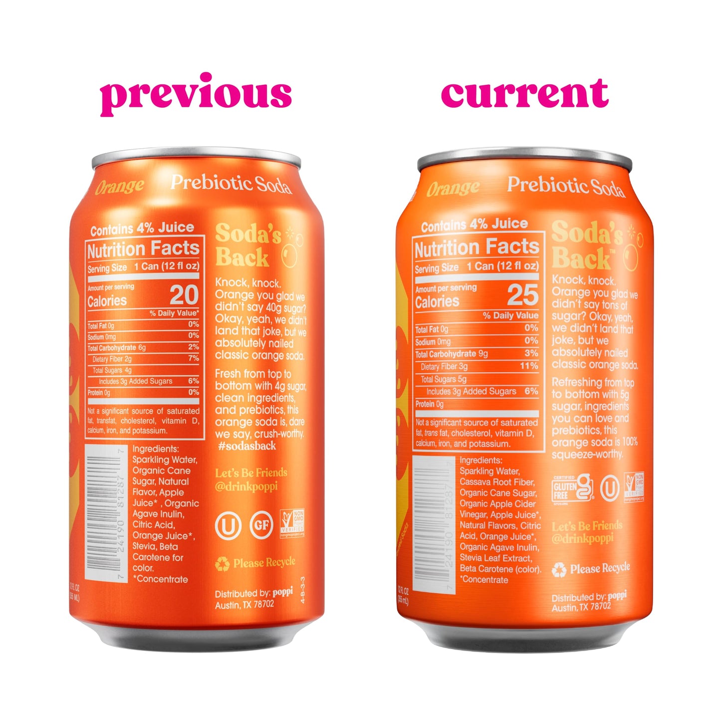 poppi Sparkling Prebiotic Soda with Apple Cider Vinegar, Orange Flavor, 12 Fl Oz, Pack of 12