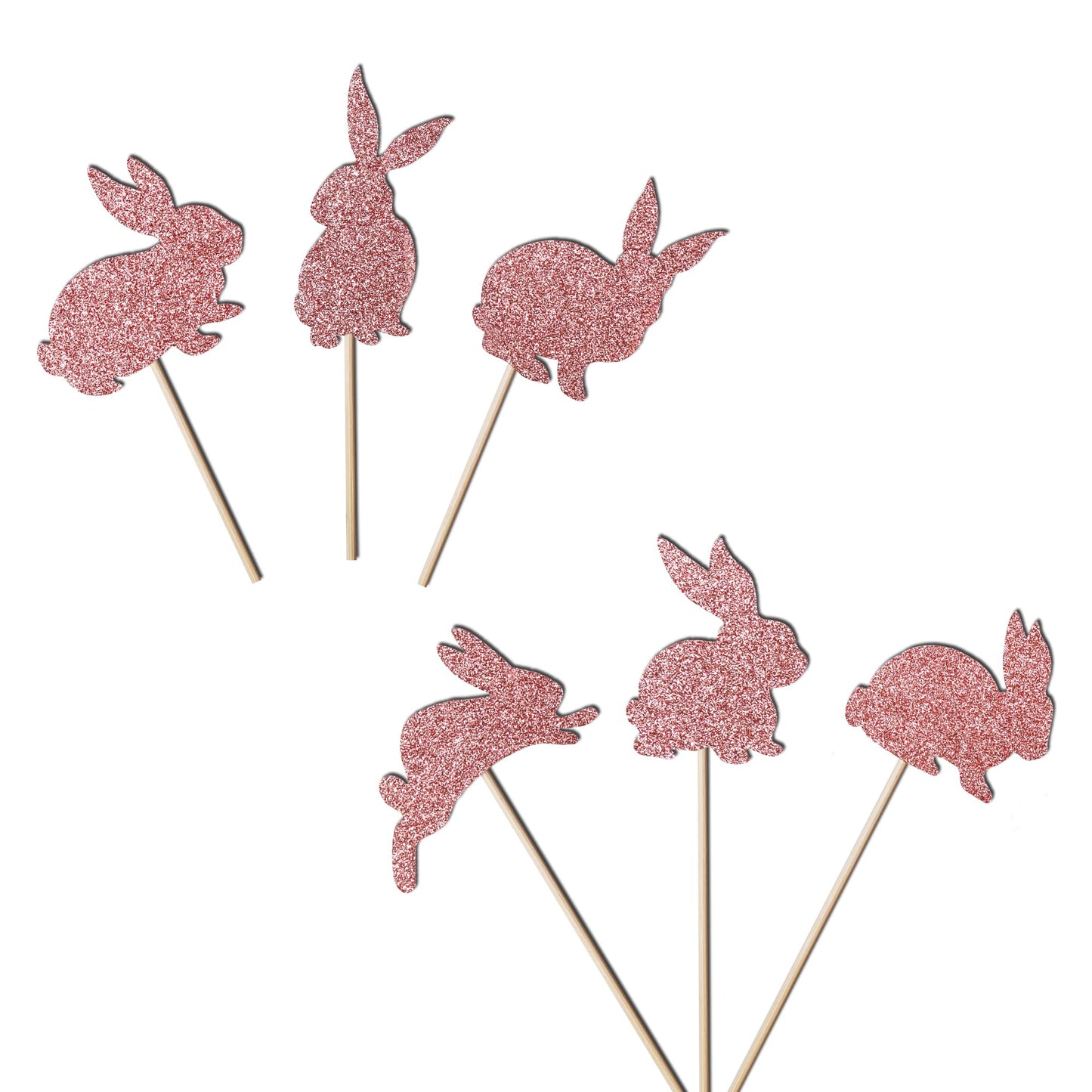 Artczlay 24Pcs Bunny Cupcake Topper, Easter Bunny Themed Cake Decoration, Glitter Boy Girl Baby Party Decoration (Rose Gold)