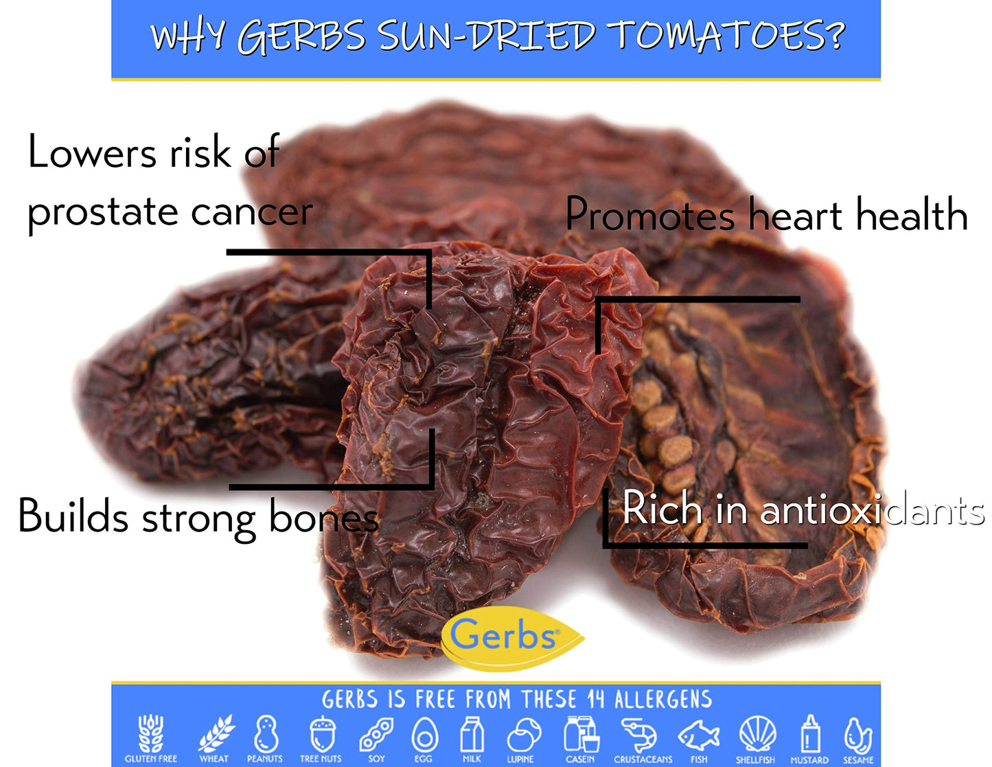 GERBS Sun Dried Tomatoes 2 LBS. Sea Salted | Freshly Dehydrated Resealable Bulk Bag | Top Food Allergy Free | Sulfur Dioxide Fre