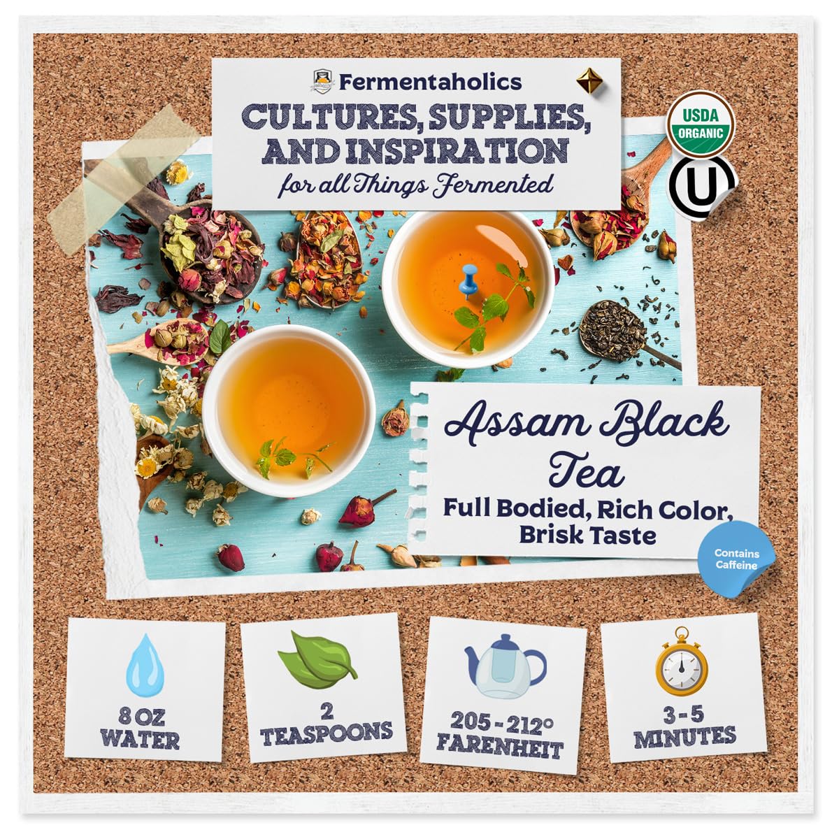 Fermentaholics Usda Certified Organic Loose-Leaf Assam Black Tea - Perfect For Homebrewing Kombucha, Hot Tea, And Iced Tea - Ou