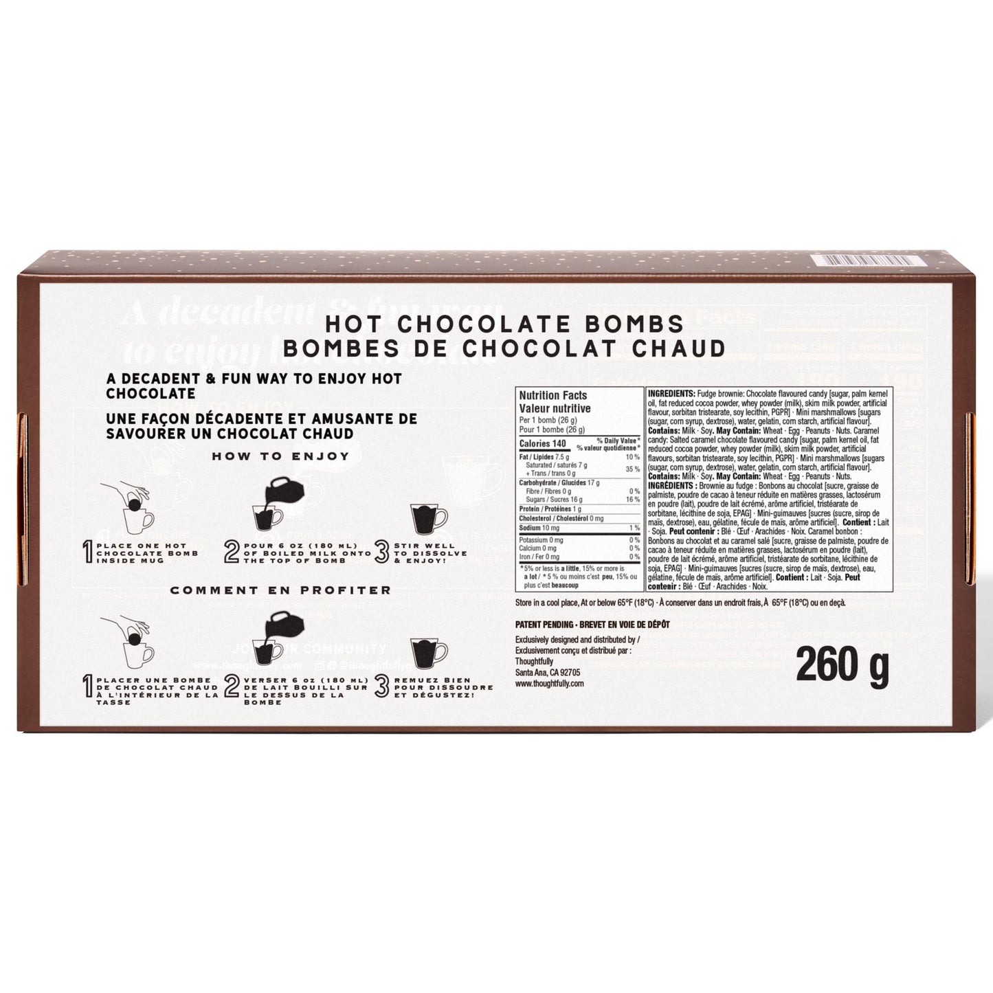 Ombs Hot Chocolate  S, Classic Milk Chocolate Cocoa   Gift Set, Includes 2 Flavors; Caramel Candy And Fudge Brownie Filled With Mini Marshmallows, Set Of 10
