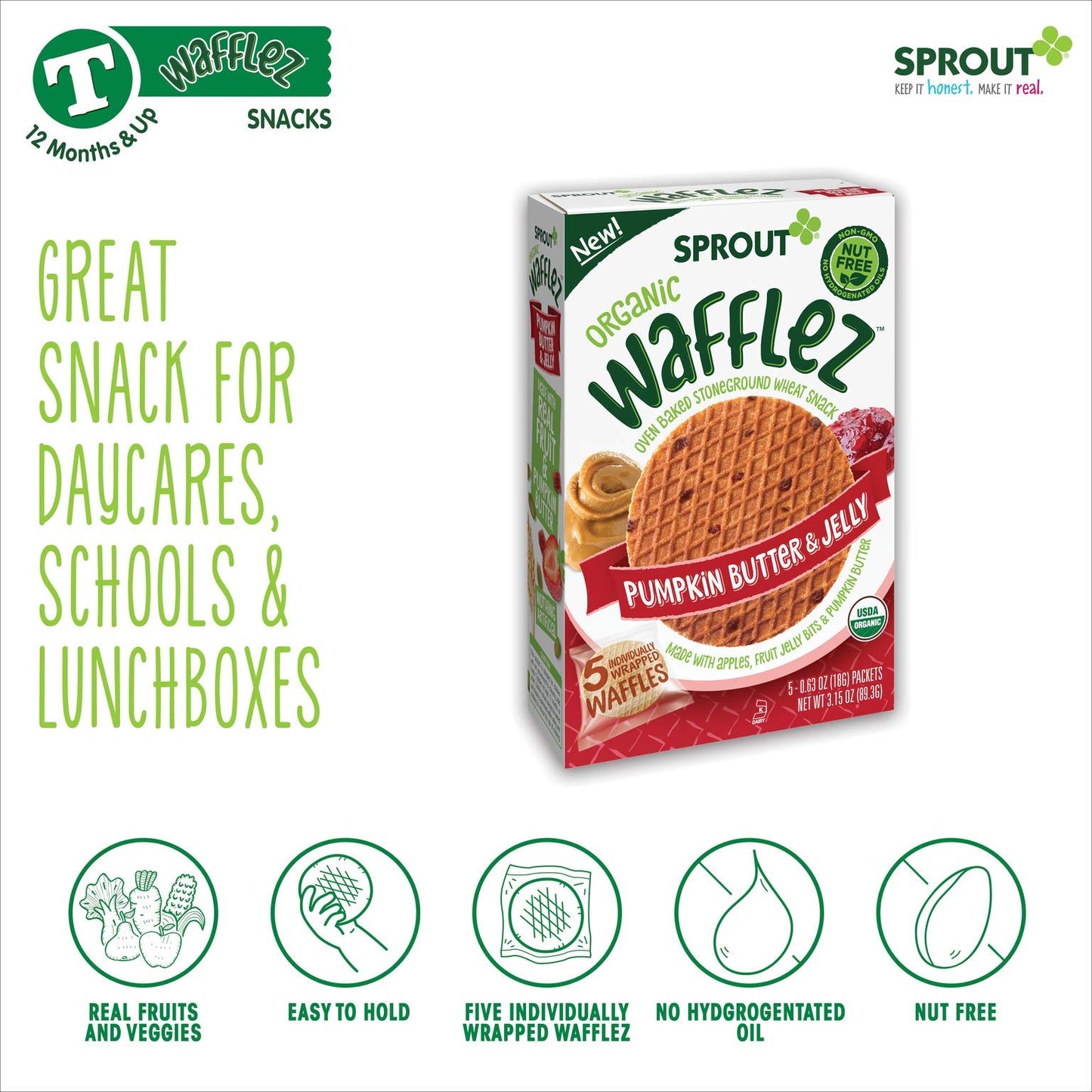 Sprout Organic Pumpkin Butter & Jelly Wafflez Baby Food, 0.63 Oz, 5 Ct