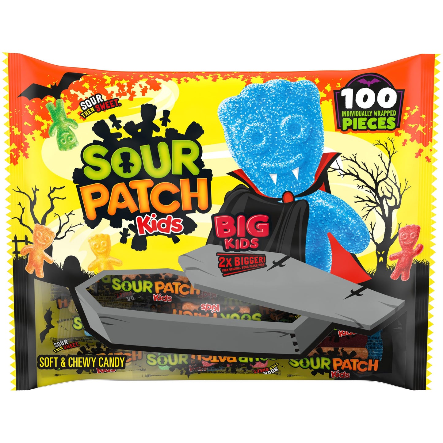 Sour Patch Kids Big Individually Wrapped Soft & Chewy Halloween Candy, Bulk Candy, 100 Pieces