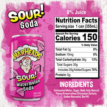 Warheads Sour Fruity Soda - Classic Flavors, 12oz Cans, Pack of 12