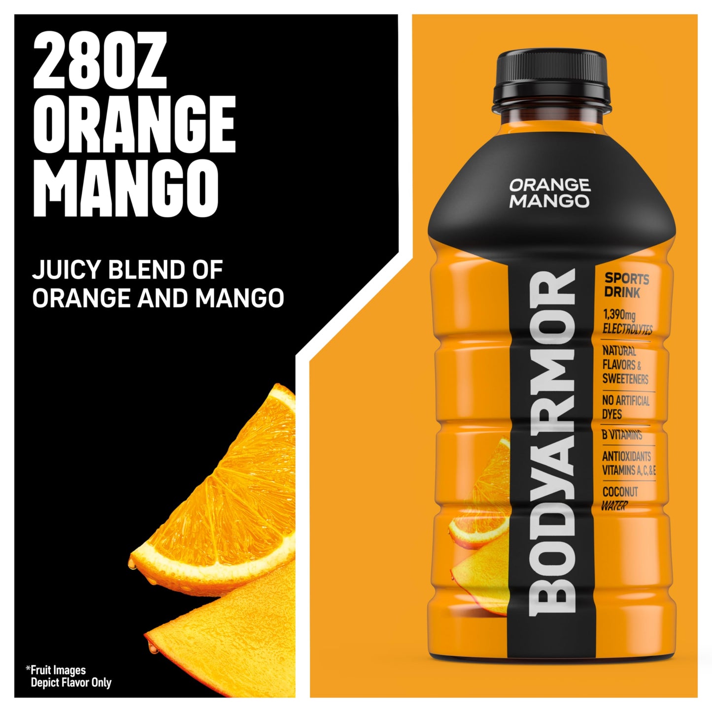 BODYprotective covering Sports Drink  Orange Mango  Electrolyte Drink Hydration  28 Fl Oz Bottles (15 Pack)  Flavored Coconut Water with B Vitamins & Antioxidants