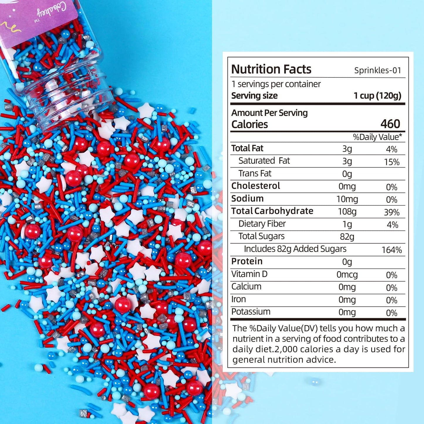 Cobakey Patriotic Sprinkles - Red White & Blue Cupcake Toppings, 4.23 Ounce for 4th of July Desserts