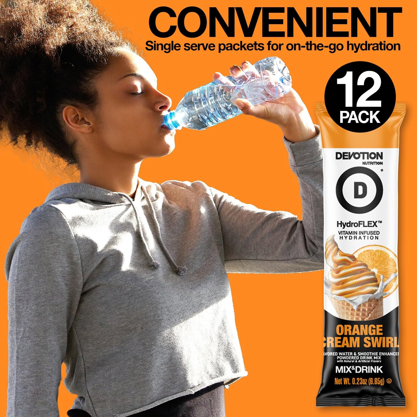 Devotion Nutrition HydroFLEX Water Flavoring Packets, Sugar-Free, Gluten-Free, Orange Cream Swirl, 12-Pack, 2.81 Oz