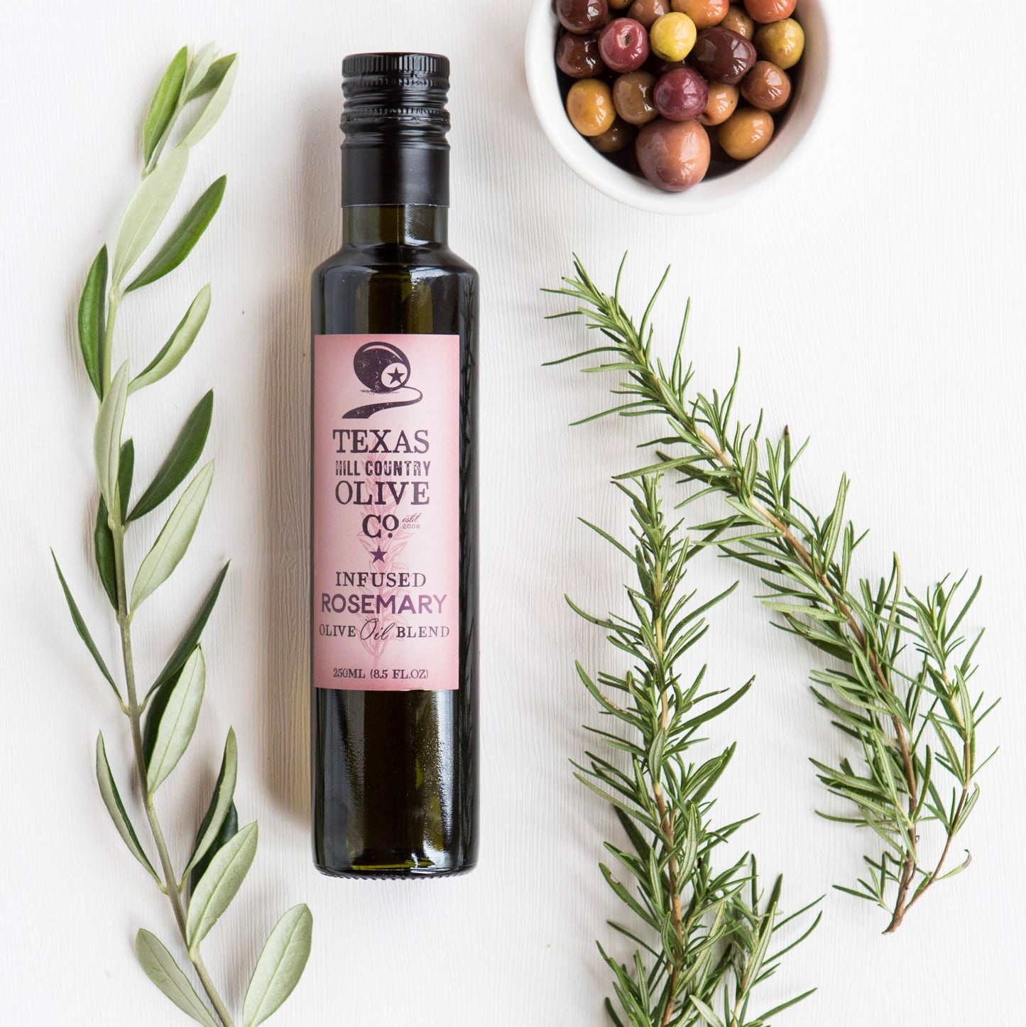 Texas Hill Country Olive Co Rosemary Infused Olive Oil - Cold Pressed Gourmet Evoo Olive Oil - Great For Dressing Dipping Marina