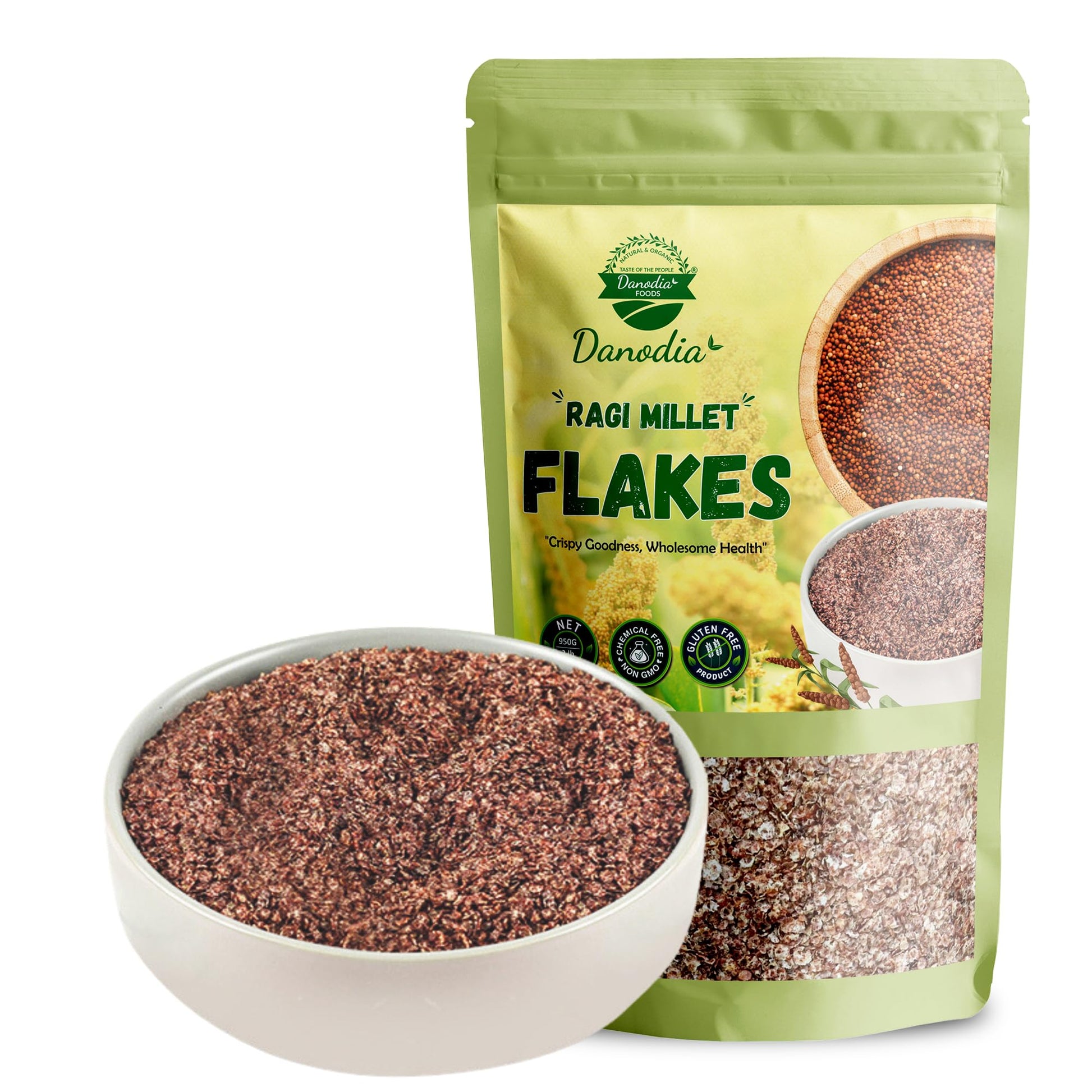 Danodia Foods Finger Millet Ragi Flakes (2lbs / 950g) | Roasted & Ready-to-Eat Whole Grain Superfood | High Fiber, Gluten-Free, 