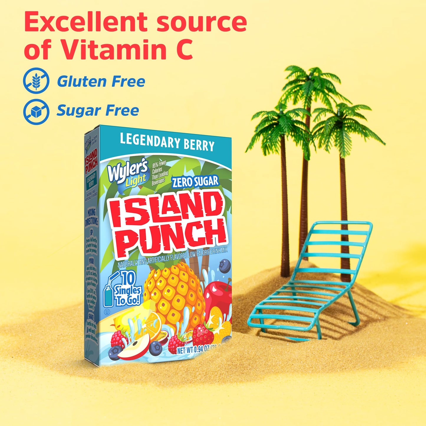 Wylers Light Island Punch Powdered Drink Mix, Legendary Berry, 120 Packets, Low Calorie, Caffeine Free, Gluten Free, Zero Sugar