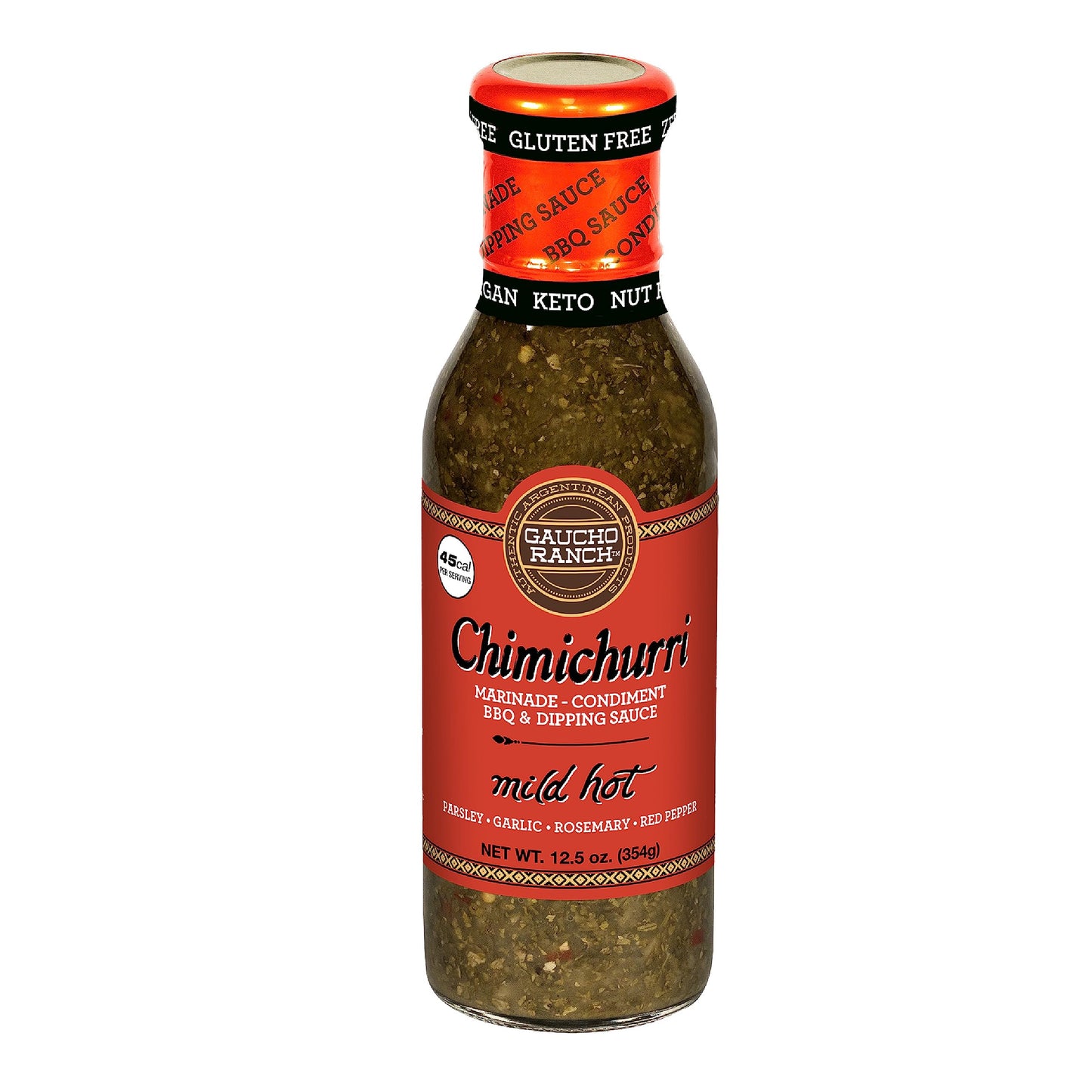 Gaucho Ranch Gourmet Chimichurri Steak Sauce Mild Hot | Authentic Argentinian Marinade & Meat Sauce For Beef  Chicken  Pork & Veggies | All Natural  Vegan  Gluten-Free  Keto  No Preservatives | 12.5Oz