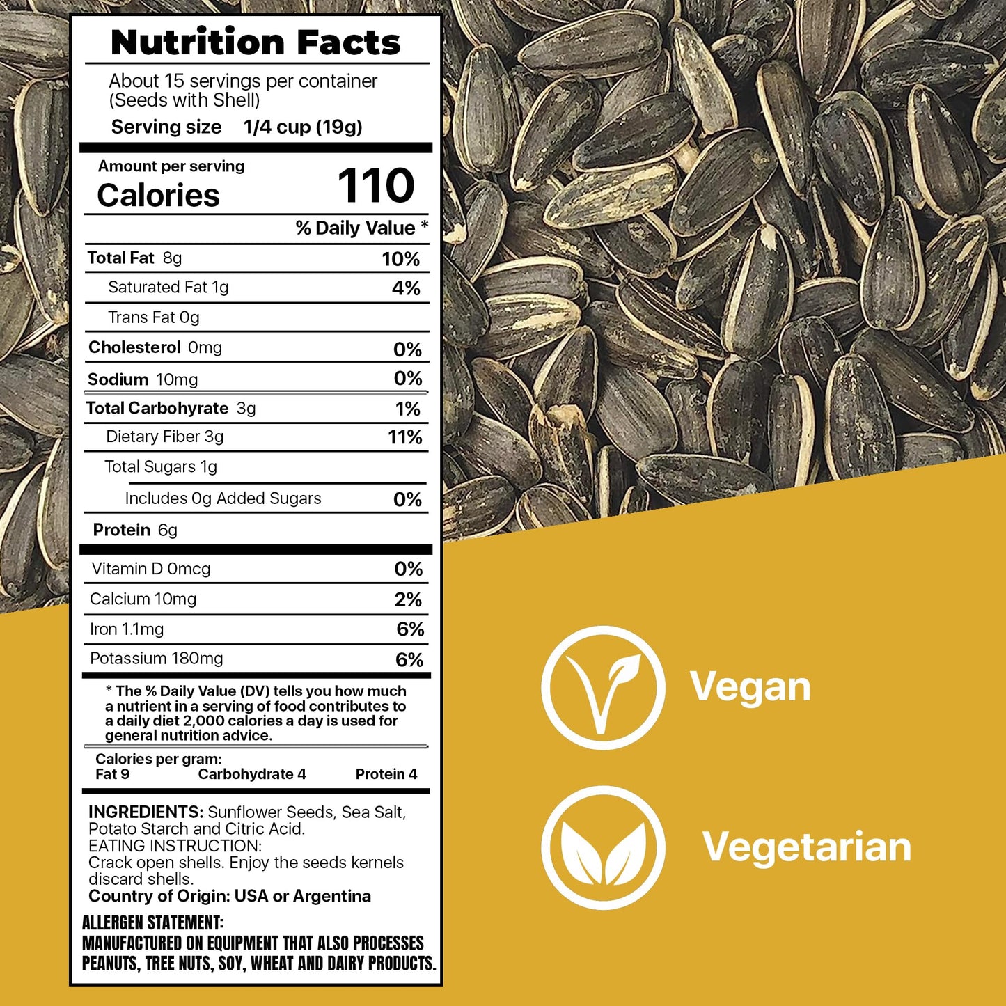 Mixed Nuts Roasted Sunflower Seeds By Premium Orchard - Original Lightly Salted Sunflower Seed In-Shell With Sea Salt Non Gmo Gluten Free Snack Vegan Keto Friendly Snacks Low Carb Snack - 1 Bag