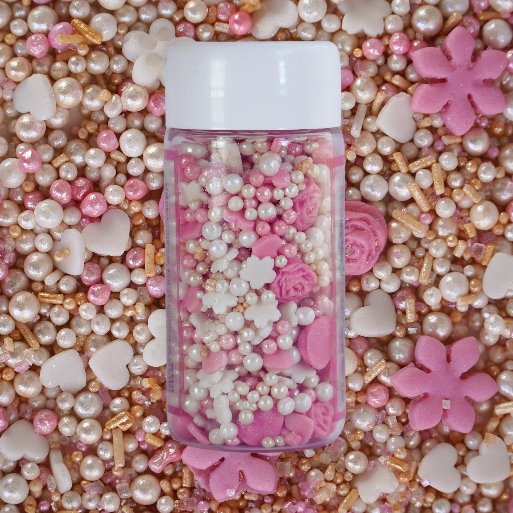 Confect Edible Cake Topping Sprinkles Mix, Vegan & Gluten-Free, Pink, Gold & White, 4.2 Oz