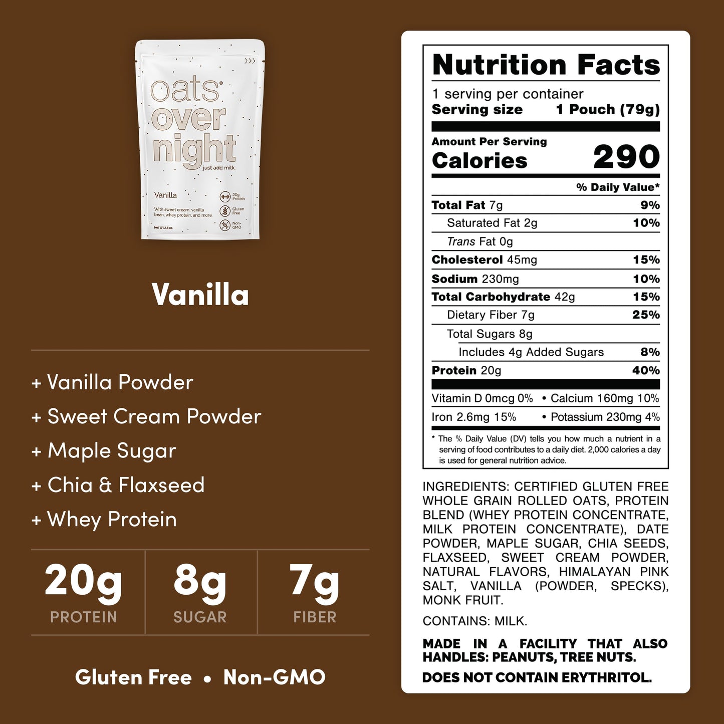 Oats Overnight Vanilla Overnight Oats - 20g Protein, Gluten Free, 2.8 oz (Pack of 24)