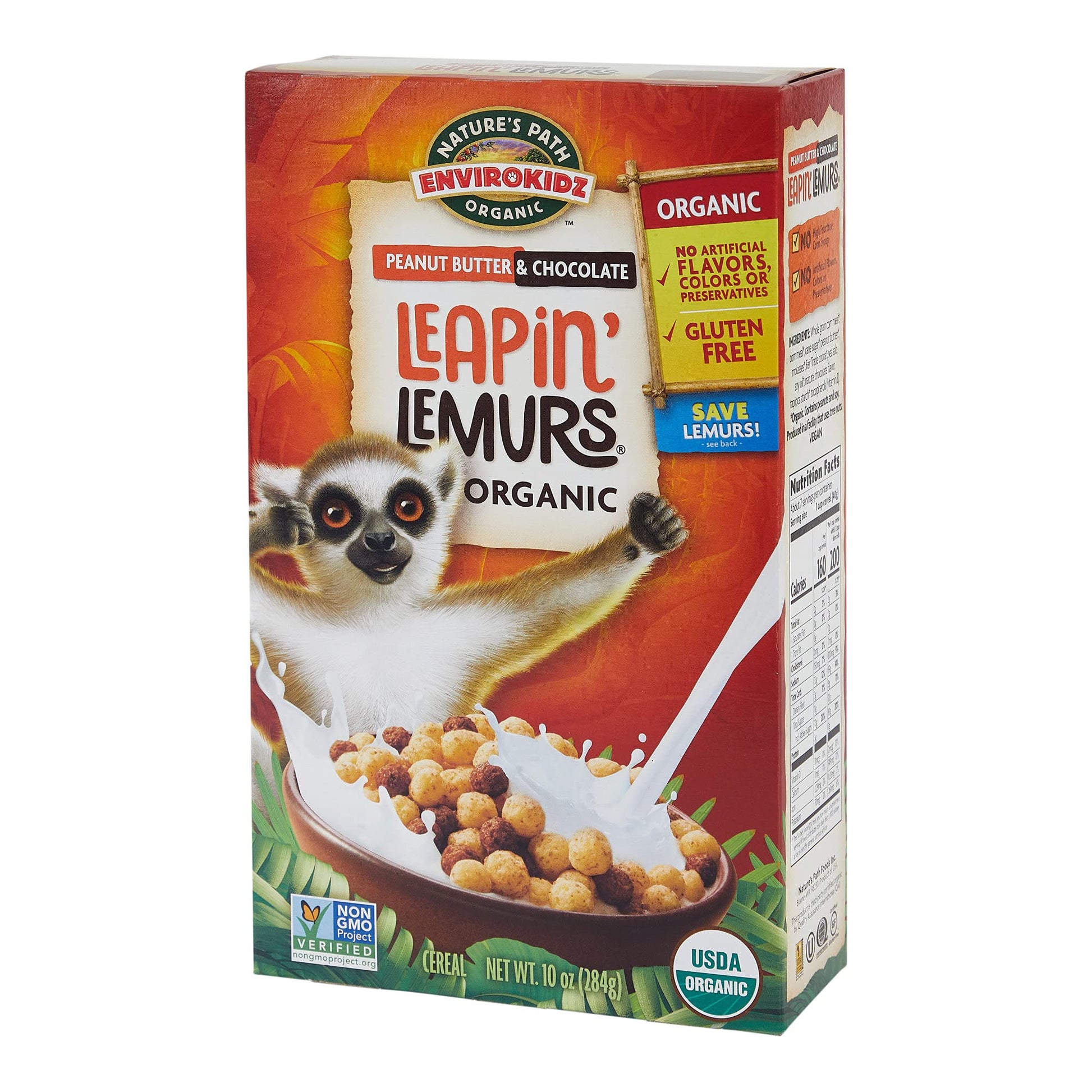 EnviroKidz Leapin Lemurs Organic Peanut Butter and Chocolate Cereal, 10 Ounce (Pack of 4), Gluten Free, Non-GMO, Fair Trade, Env