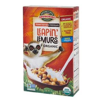 EnviroKidz Leapin Lemurs Organic Peanut Butter and Chocolate Cereal, 10 Ounce (Pack of 4), Gluten Free, Non-GMO, Fair Trade, Env