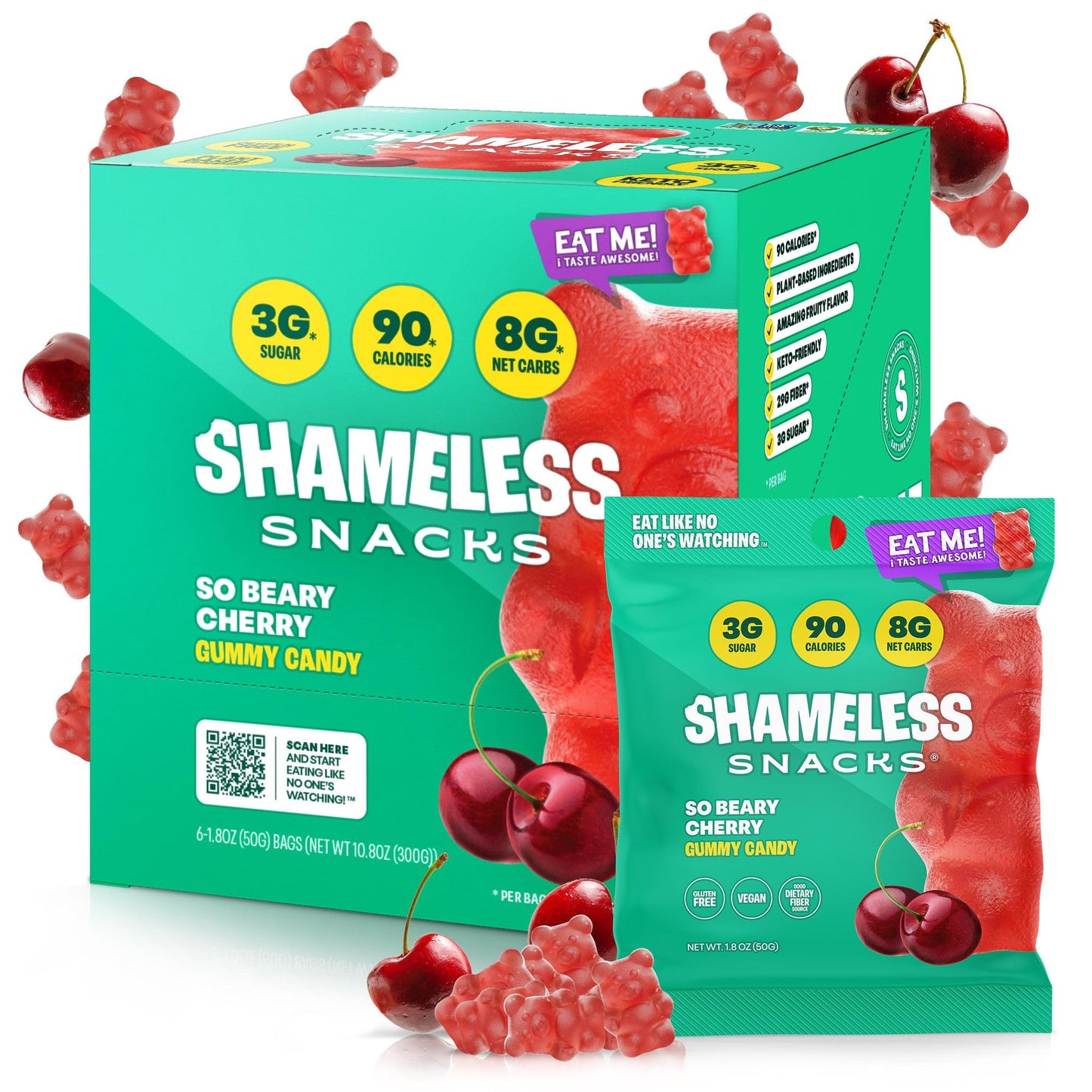 Shameless Snacks - Healthy Low Calorie Snacks, Low Carb Keto Gummies (Gluten Free Candy) - 6 Pack So Beary Cherry