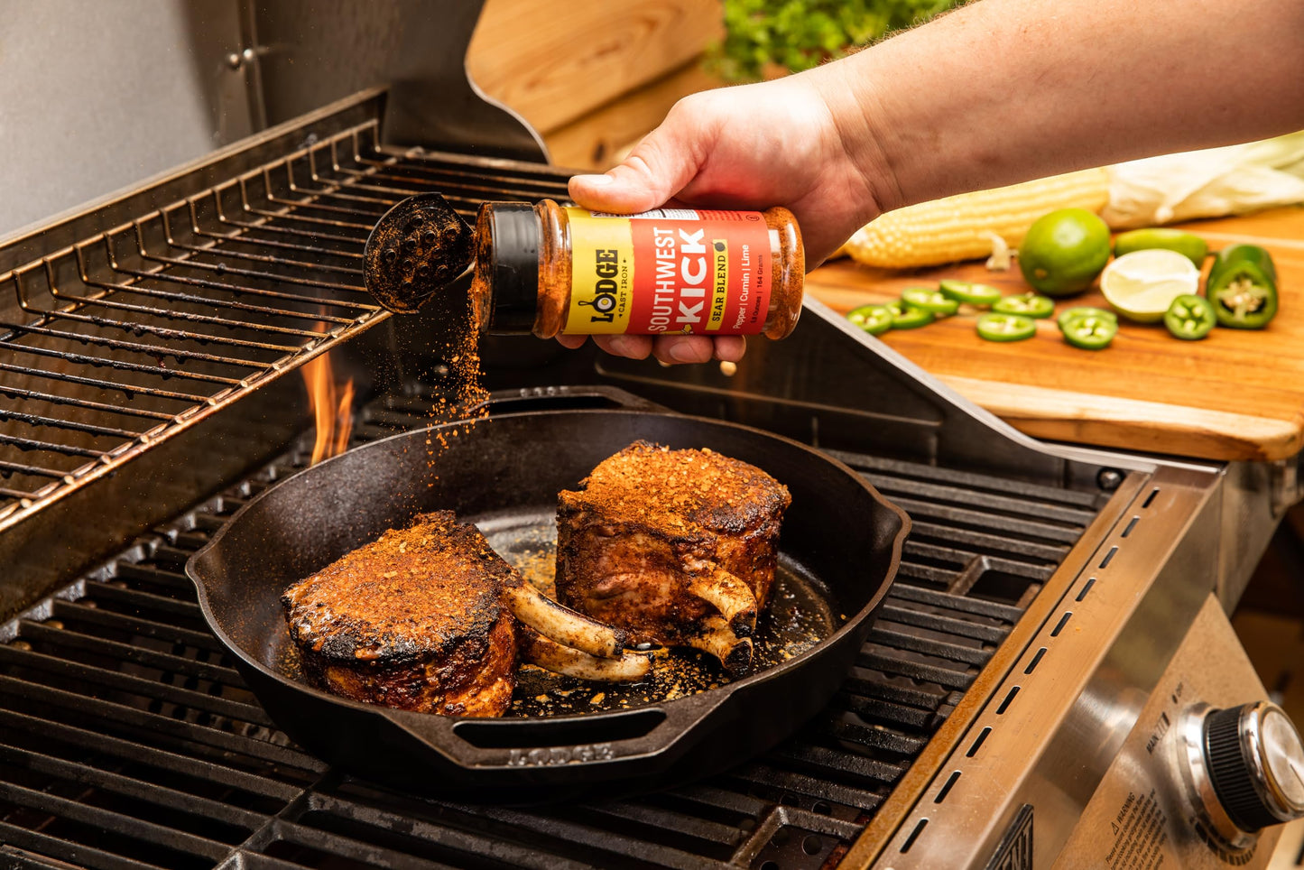 Lodge Sear Blend - Made For Cast Iron Cooking - Use Over The Grill, On The Stove, Or Even In The Oven, Non-Gmo – 5.8Oz (4 Pack) - Southwest Kick