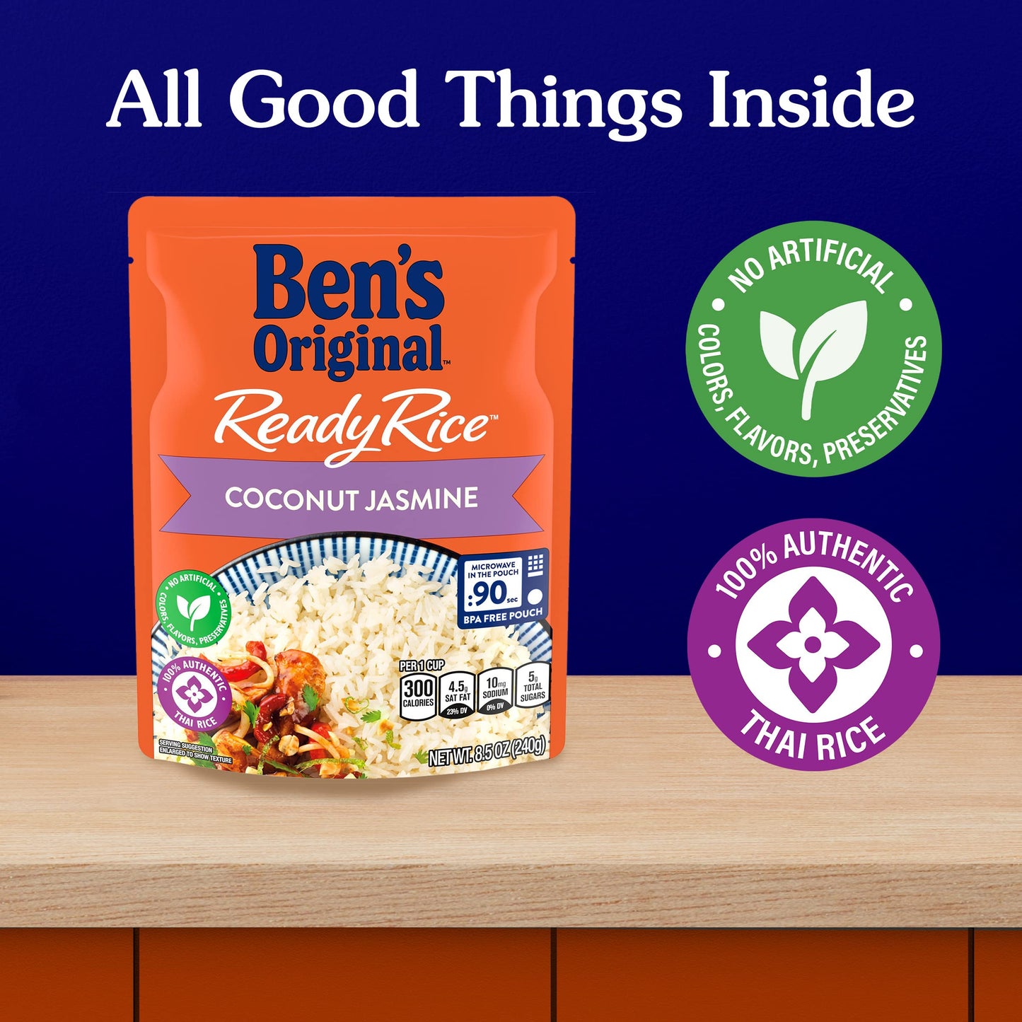 BEN S ORIGINAL Ready Rice Coconut Jasmine Flavored Rice, Easy Dinner Side, 8.5 oz Pouch (Pack of 12)