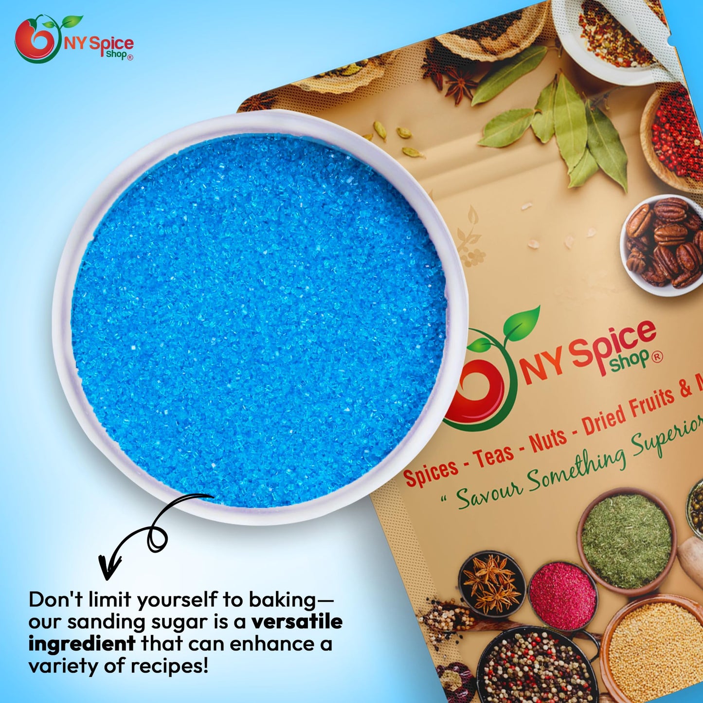 Ny Spice Shop Light Blue Sanding Sugar For Memorial Day - 8 Ounce Sweet Colorful Edible Sprinkles For Candy Dish - Chocolate Spr