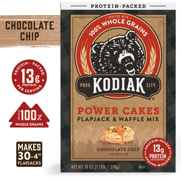 Kodiak Cakes Power Cakes Pancake & Waffle Mix, Chocolate Chip, High Protein, 18 Ounce (Pack of 6), Natural