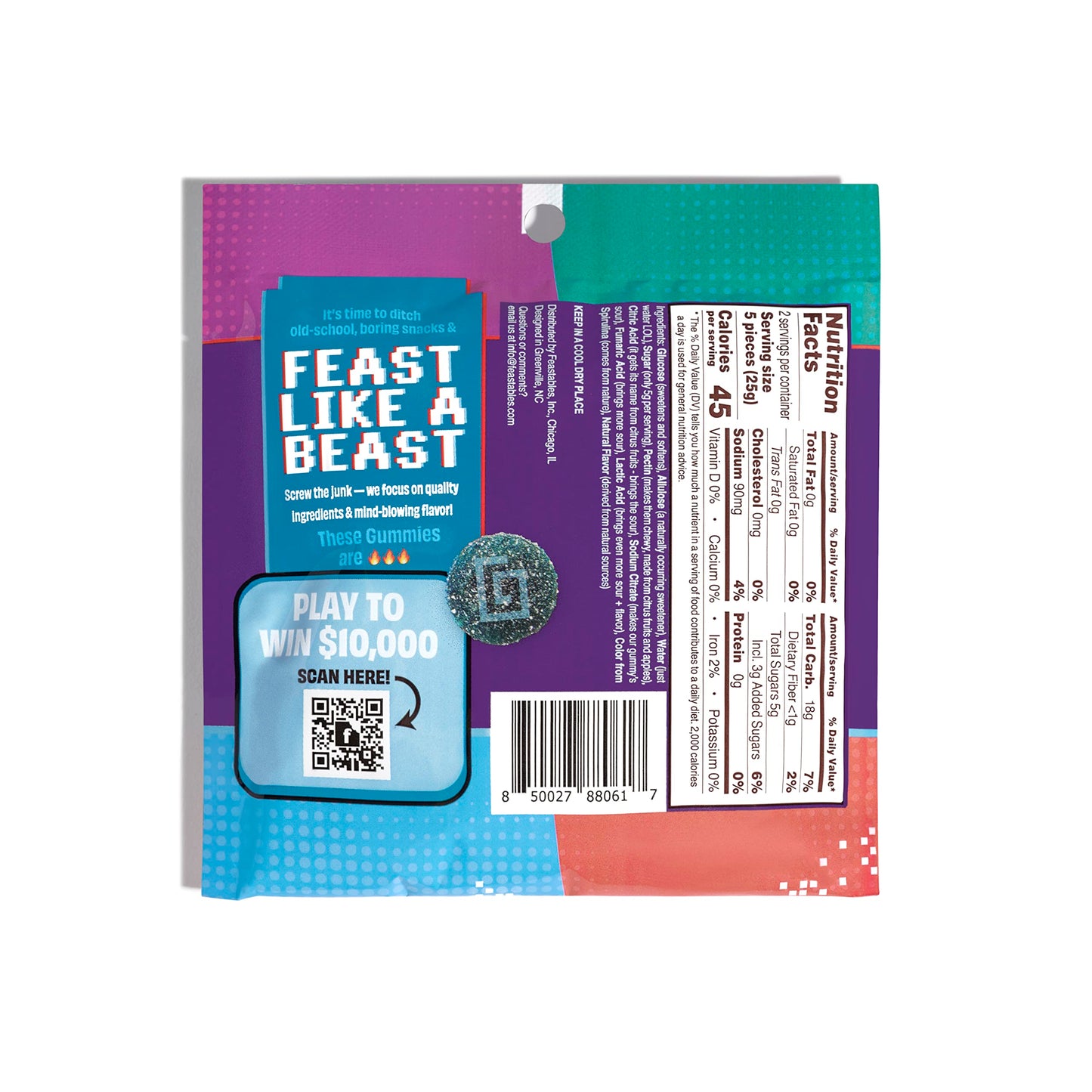 Feastables Mrbeast Karl Gummy Sour Candy - Blue Raspberry - 1.76 Oz Bag (Pack Of 8)