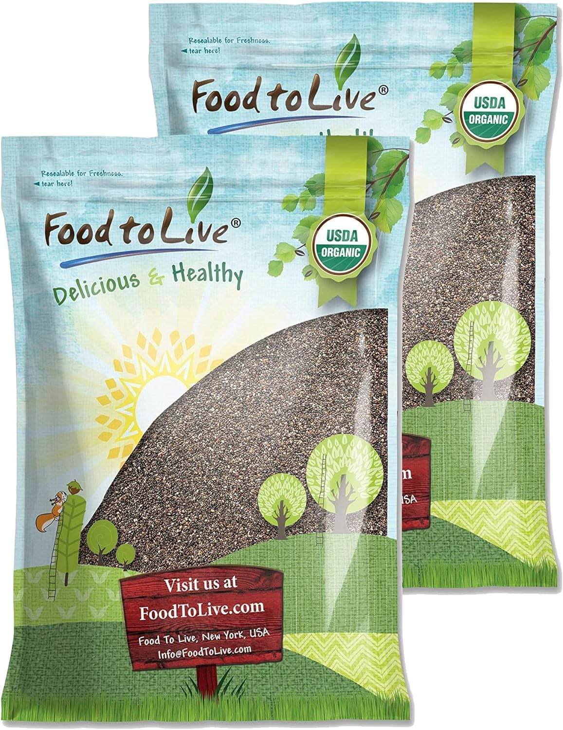 Food to Live Organic Black Chia Seeds, 20 Pounds - Non-GMO, Whole, Sproutable, Vegan, Keto, Sirtfood, Bulk. Rich in Essential Fa