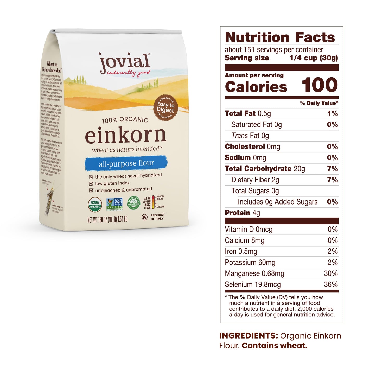 Jovial Organic Einkorn All Purpose Flour, High Protein, Non-GMO, 10 lb (2 Pack)