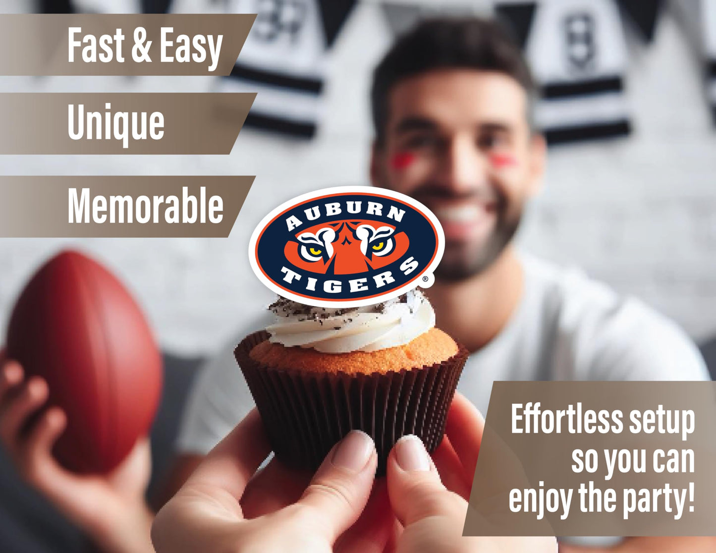 Auburn Tigers Cupcake Toppers (24 Pieces) Auburn University Party Supplies For Football, Birthday Gift, Graduation Party Decorat