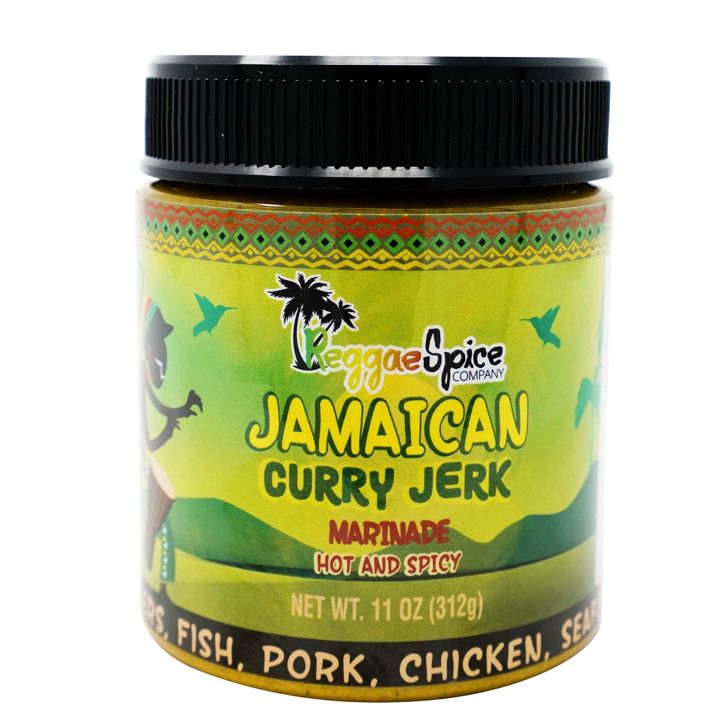 Reggae Spice Jamaican Curry Jerk Seasoning Wet Rub Marinade Sauce - Hot and Spicy, 11 OZ