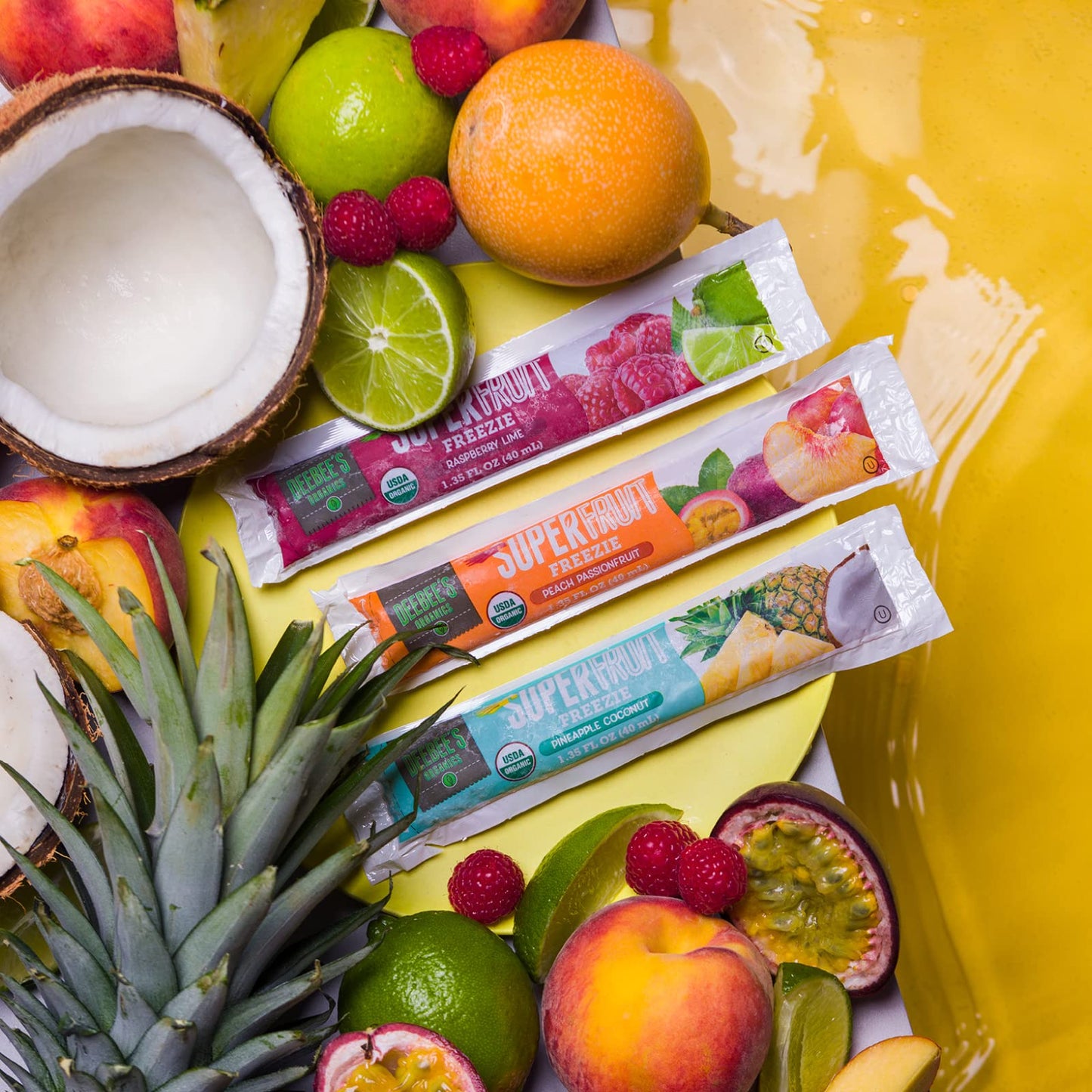Deebees Organics Tropical Superfruit Freezie Pops, No Added Sugars, No Artificial Flavors Or Colors (Pack Of 50)