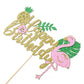 Trelsan Golden Glitter Happy Birthday Cake Topper, Flamingo Palm Leaf Pineapple Cake Topper, Hawaii Theme Birthday Party Supplie