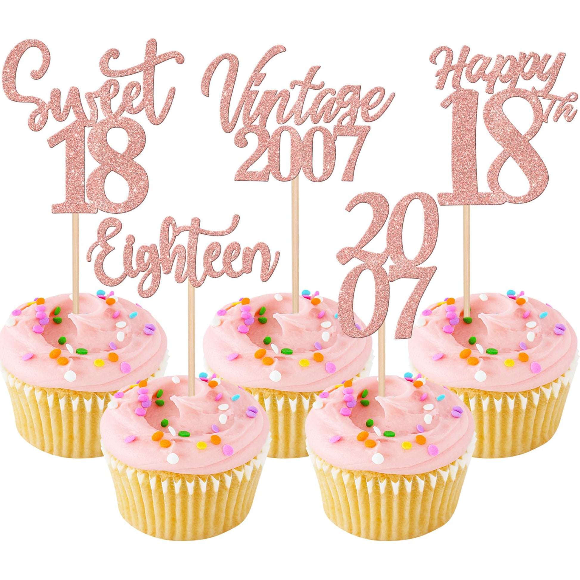 30PCS Happy 18th Birthday Cupcake Toppers Cheers to 18 Vintage 2007 Cupcake Picks Hello 18 Eighteen 18th Birthday Decorations fo