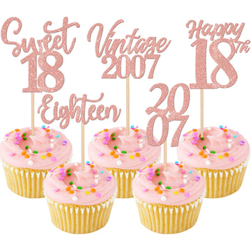 30PCS Happy 18th Birthday Cupcake Toppers Cheers to 18 Vintage 2007 Cupcake Picks Hello 18 Eighteen 18th Birthday Decorations fo