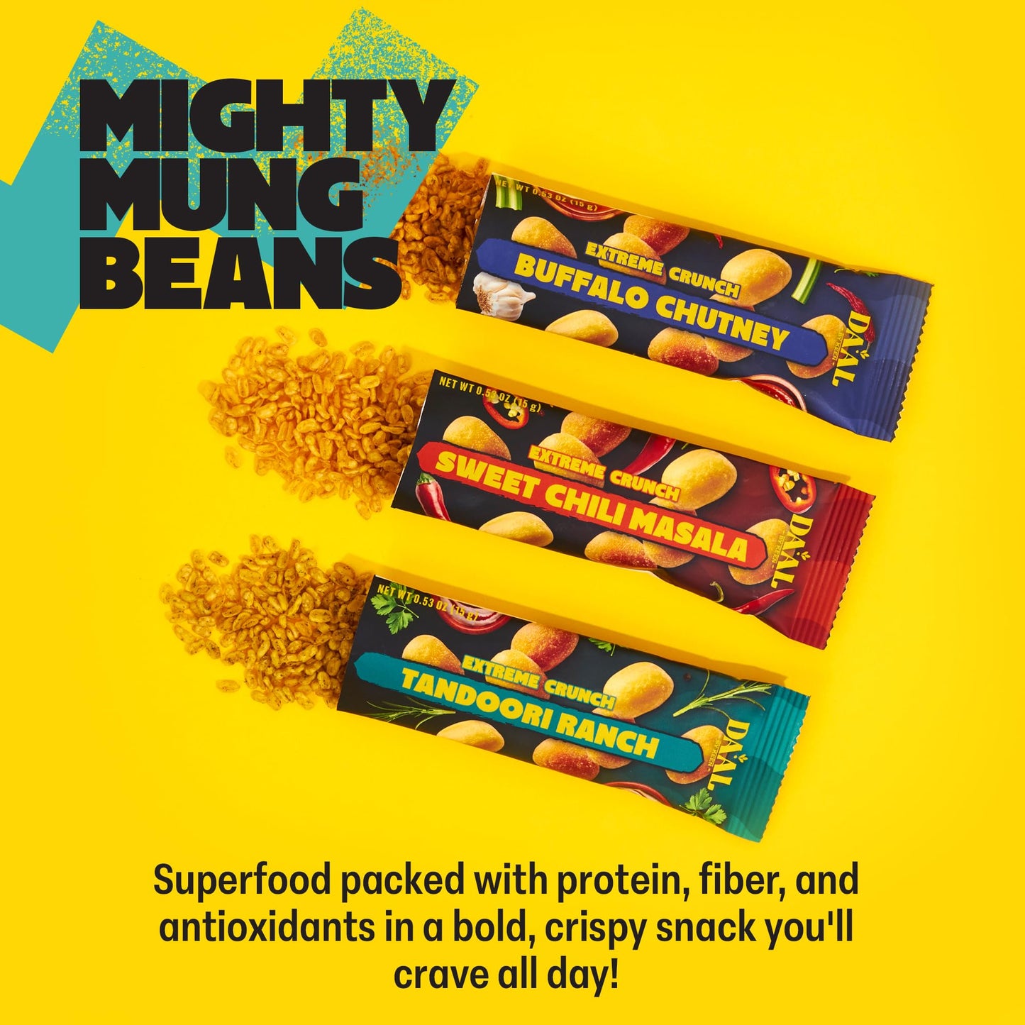 Daal By Keen Crunchy Mung Bean Snacks - Variety Pack - Plant-Based Protein, High Fiber, Gluten Free & Nut-Free - Mix into Salads